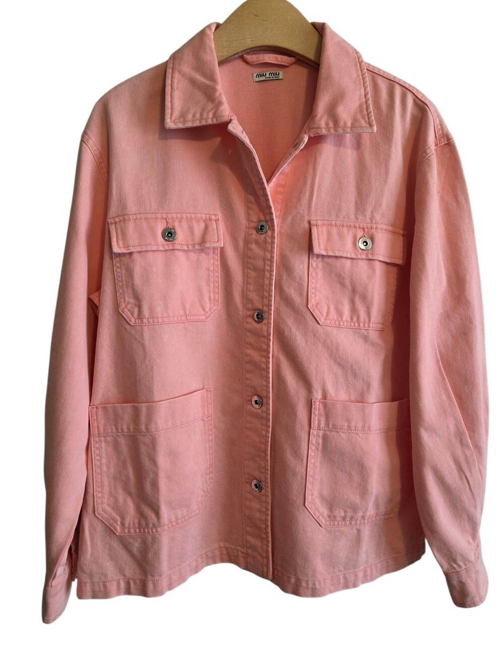 Miu Miu 2021 Pink White Denim Utility Cotton Jacket Sz S Quiet Luxury Fading